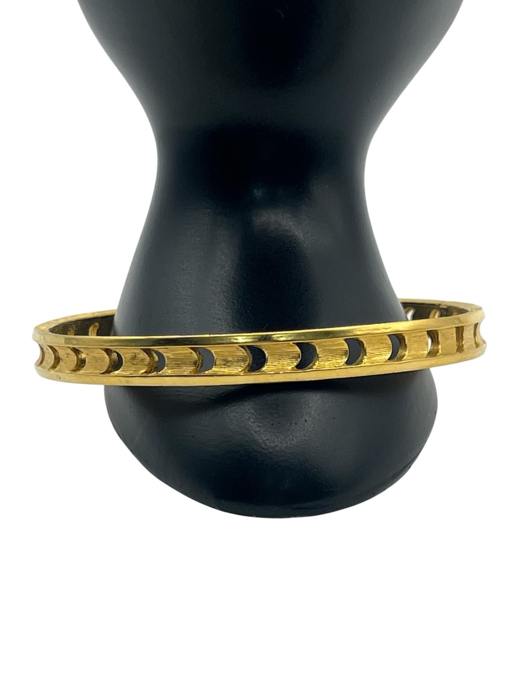 Crown Trifari crescent moon cutout geometric gold tone bangle bracelet vintage